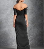 Sheath/Column Off-the-Shoulder Short Sleeves Floor-Length Mother of the Bride Dresses With Split Front by Dreamylily