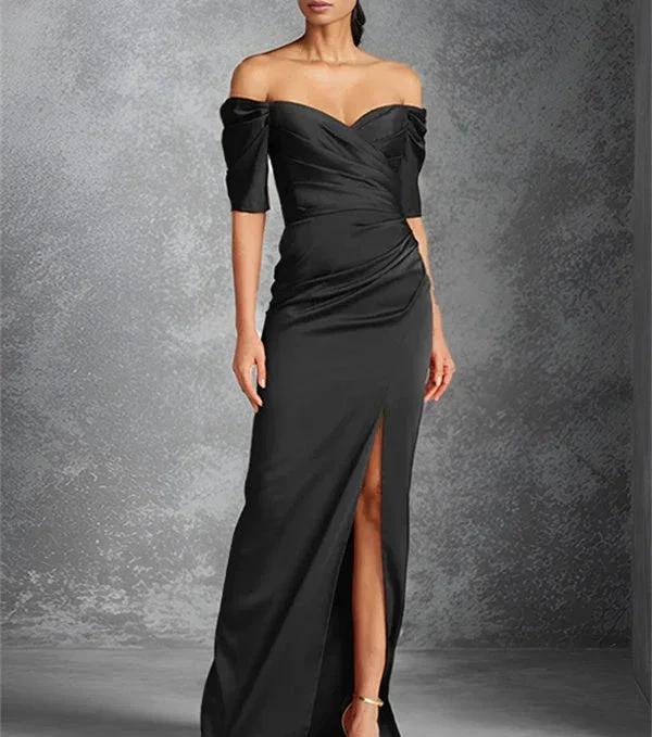 Sheath/Column Off-the-Shoulder Short Sleeves Floor-Length Mother of the Bride Dresses With Split Front by Dreamylily