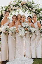 Sheath One Shoulder Silver Satin Floor Length Bridesmaid Dress BD106 by pgmdress