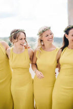 Sheath Open Back Floor-Length Yellow Bridesmaid Dress with Split BD140 by pgmdress