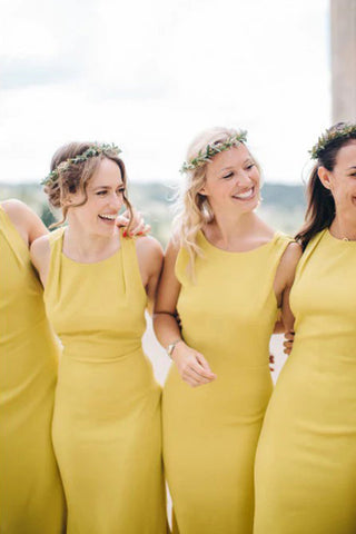 Vestido de dama de honor amarillo, largo hasta el suelo, con abertura en la espalda, BD140