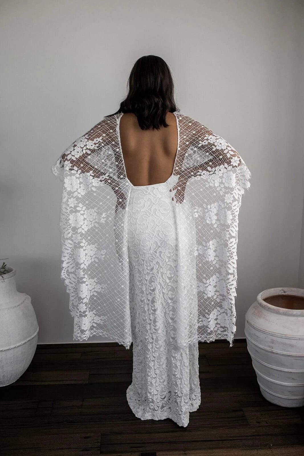 Sheath Scoop Backless Lace Wedding Dress with Split Wraps WD247 by pgmdress