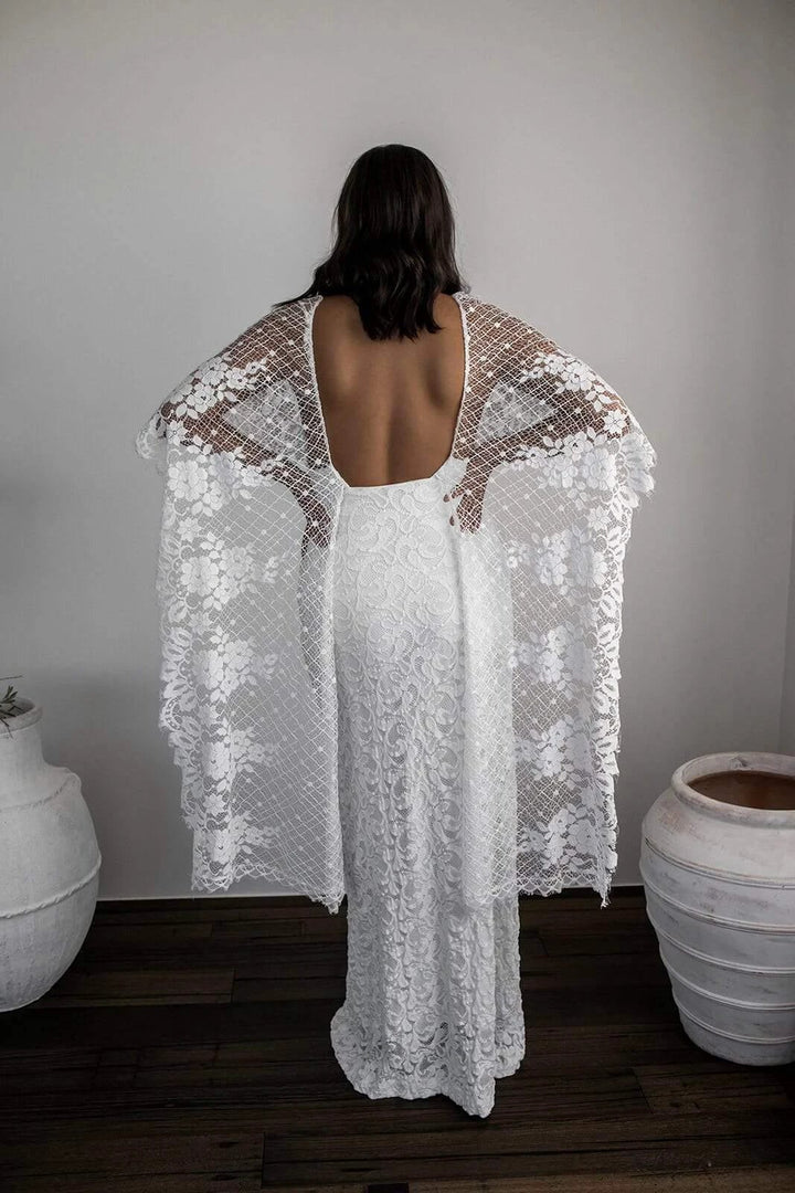 Sheath Scoop Backless Lace Wedding Dress with Split Wraps WD247 by pgmdress