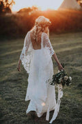 Sheath Scoop Backless Lace Wedding Dress with Split Wraps WD247 by pgmdress