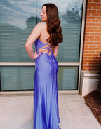 Breanna | Sheath Spaghetti Straps Corset Back Prom Dress With Split