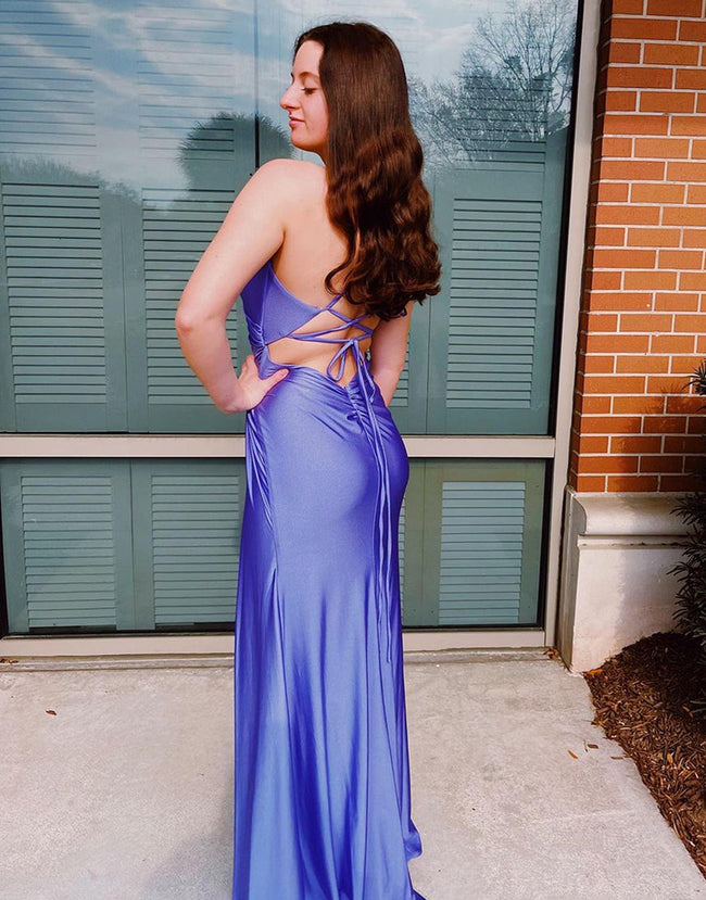 Breanna | Sheath Spaghetti Straps Corset Back Prom Dress With Split Main Image