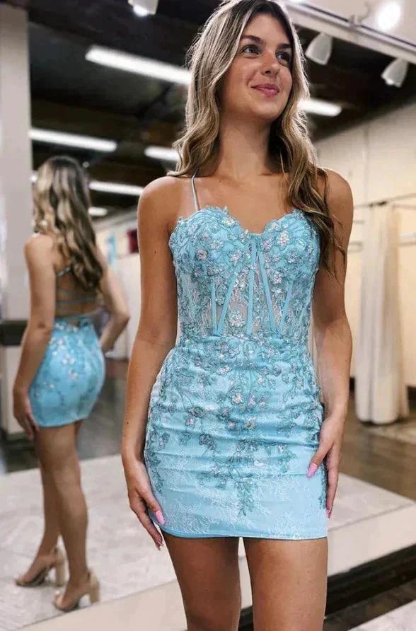 Sheath Spaghetti Straps Lace Appliques Tight Homecoming Dresses PD500 by pgmdress