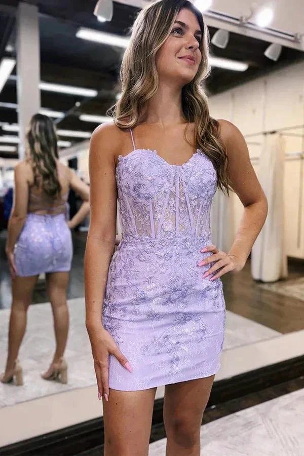 Sheath Spaghetti Straps Lace Appliques Tight Homecoming Dresses PD500 by pgmdress