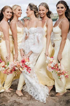 Sheath Spaghetti Straps Long Yellow Bridesmaid Dress BD132 by pgmdress