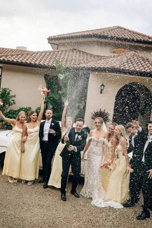 Sheath Spaghetti Straps Long Yellow Bridesmaid Dress BD132 by pgmdress
