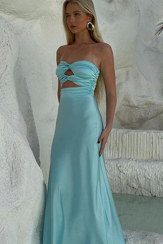 Etui-Kleid, trägerlos, lang, Tiffany-Blau, PSK573