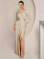 Sheath/Column V-Neck Floor-Length Mother of the Bride Dresses by Dreamylily