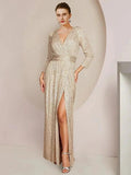 Sheath/Column V-Neck Floor-Length Mother of the Bride Dresses by Dreamylily