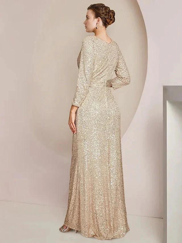 Sheath/Column V-Neck Floor-Length Mother of the Bride Dresses by Dreamylily