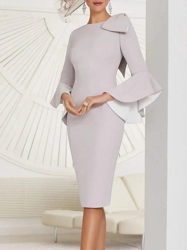 Sheath/Column Jewel Neck Knee-Length Mother of the Bride Dresses by Dreamylily