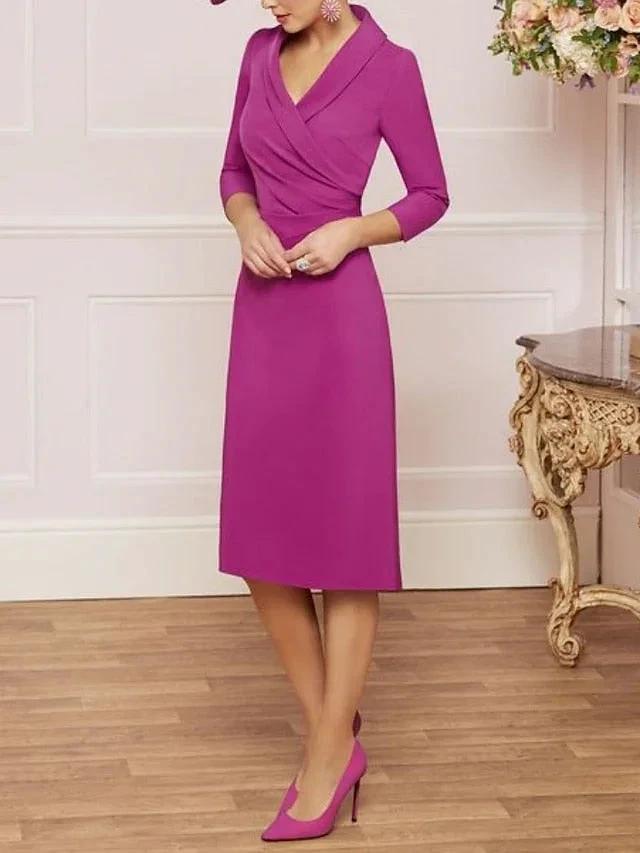 Sheath/Column V-Neck Knee-Length Mother of the Bride Dresses by Dreamylily