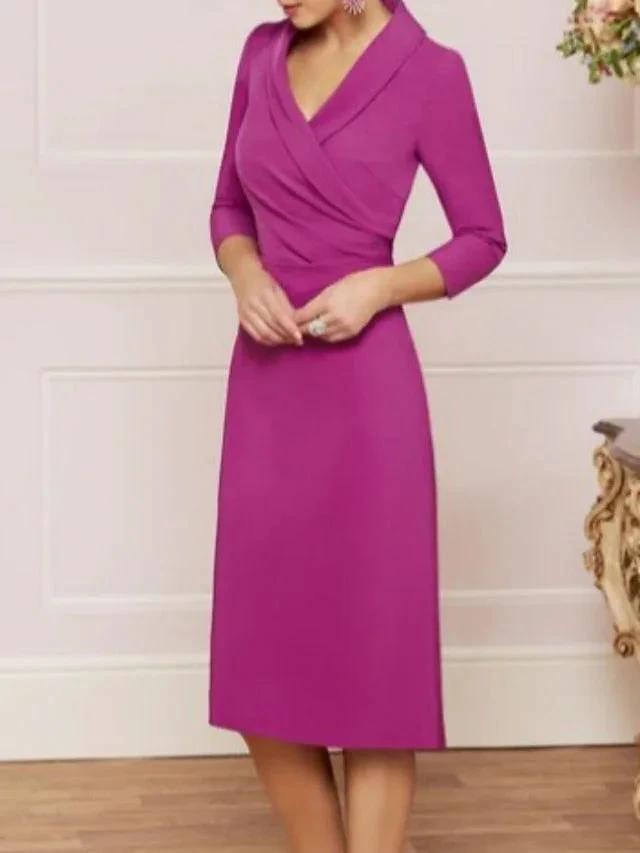 Sheath/Column V-Neck Knee-Length Mother of the Bride Dresses by Dreamylily