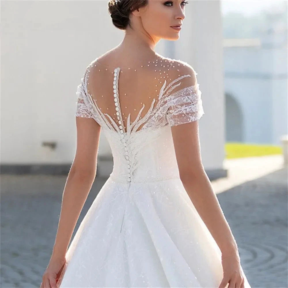 Shiny Off The Shoulder Wedding Dress For Bride Fashion Glitter Lace A-Line Bridal Gowns Floor Length Custom Made Gillter by payinti