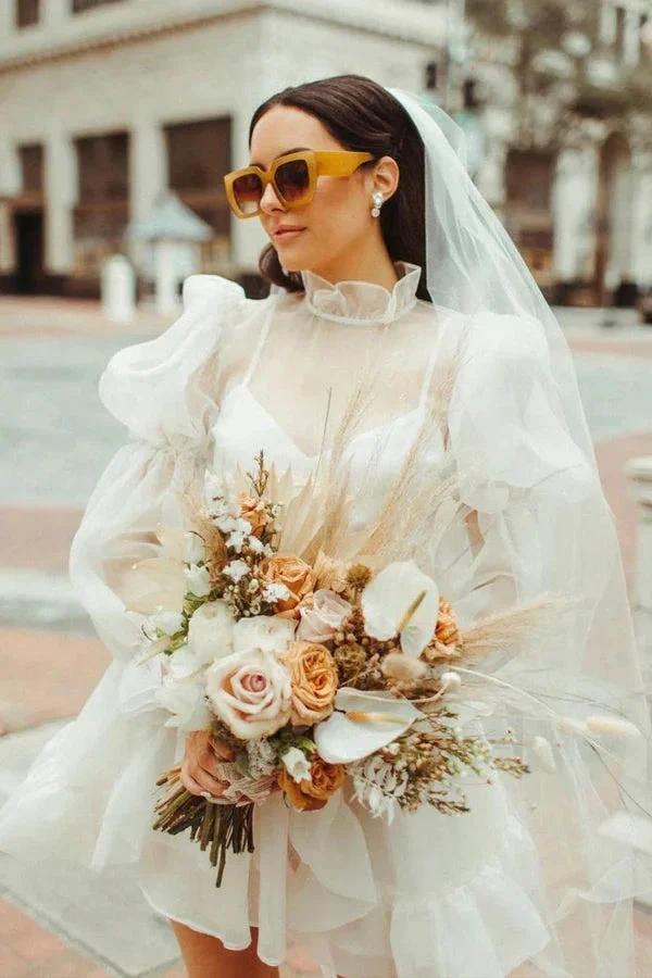 Short Wedding Dresses Long Sleeves Vintage Wedding Dress WD751 by pgmdress