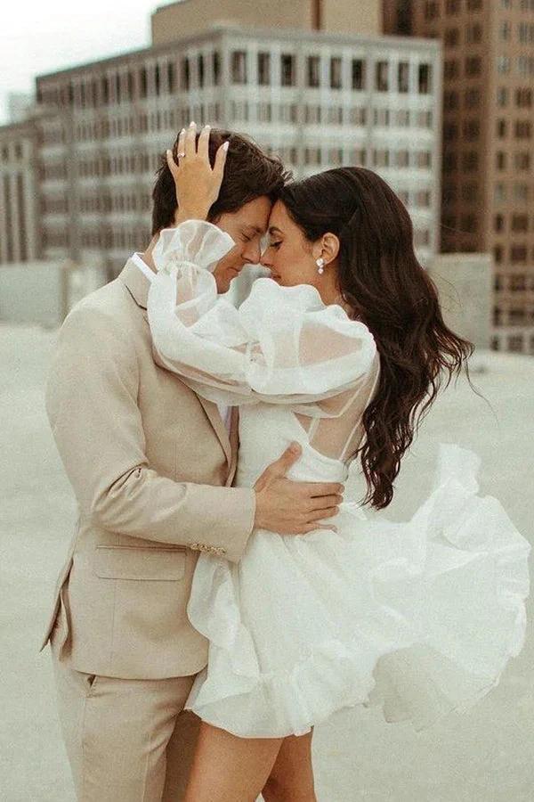 Short Wedding Dresses Long Sleeves Vintage Wedding Dress WD751 by pgmdress