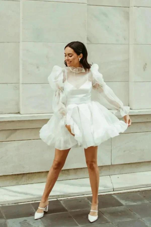 Short Wedding Dresses Long Sleeves Vintage Wedding Dress WD751 by pgmdress