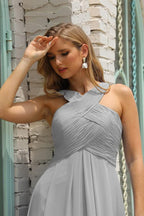 Vestido de dama de honor de gasa con cuello halter para mujer de Numbersea, corte A, largo, formal, para fiesta de graduación, SEA28015 