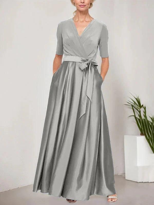 Surplice Neckline Ballgown with Full Satin Skirt & Jersey Bodice by Dreamylily