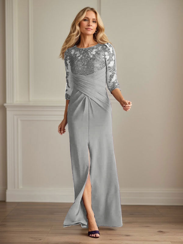 Plum Sheath Lace Stretch Crepe Mother of the Bride Dress