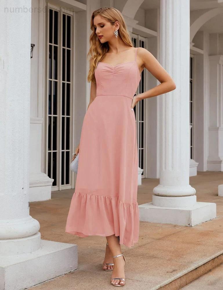 Numbersea Spaghetti Strap Chiffon Bridesmaid Dress Ankle Length Formal A Line Cocktail Party Homecoming Dress for Juniors SEA28028 by numbersea