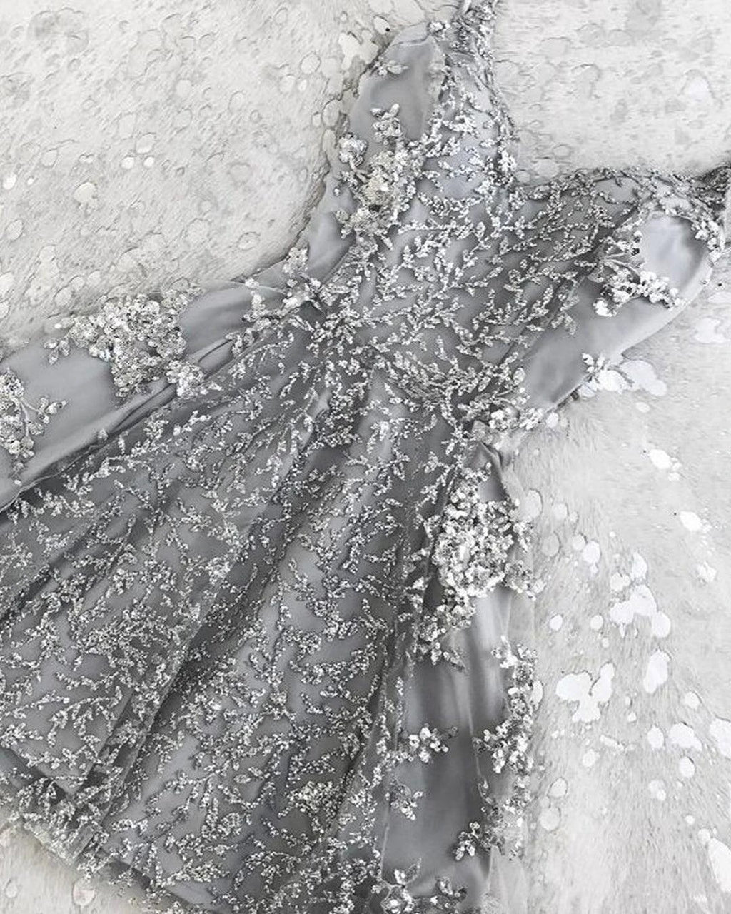 Silver Spaghetti Straps Backless V-neck Mini Short Homecoming Dress PD378 by pgmdress