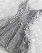 Silver Spaghetti Straps Backless V-neck Mini Short Homecoming Dress PD378 by pgmdress