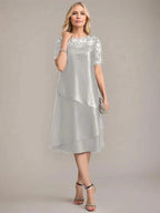 A-Line Scoop Knee-Length Mother of the Bride Dress With Applique & Sequins by Dreamylily