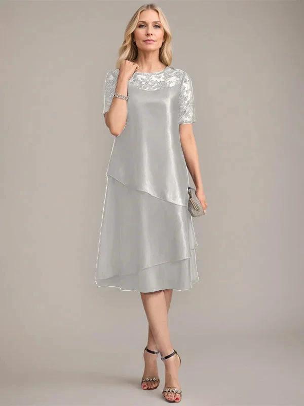 A-Line Scoop Knee-Length Mother of the Bride Dress With Applique & Sequins by Dreamylily