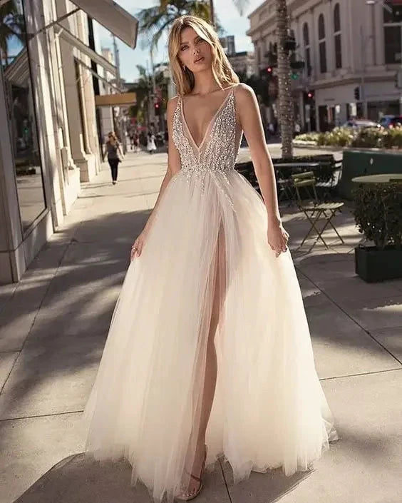 Simple A-line Wedding Dresses 2023 Chiffon Appliques Bride Party Gowns Lace Custom Bridal Robe De Mariee vestido de noiva by payinti