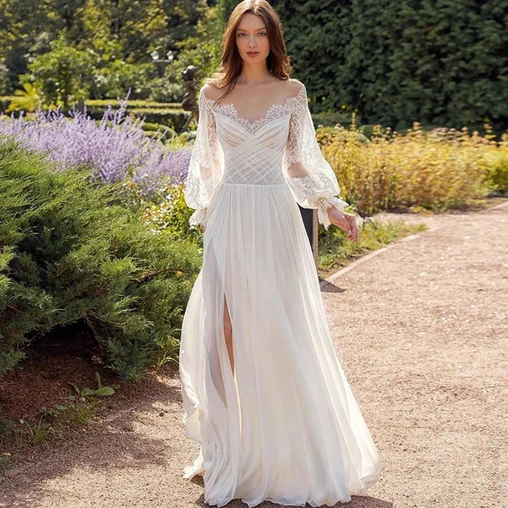 Simple Elegant New Sexy Off Shoulder Sweetheart High Fork V-Neck A-Line Wedding Dresses For Women Simple Bridal Gowns Robe 2023 by payinti