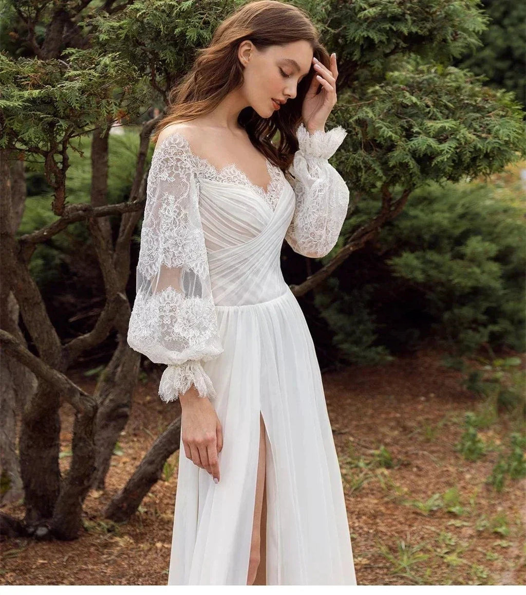 Simple Elegant New Sexy Off Shoulder Sweetheart High Fork V-Neck A-Line Wedding Dresses For Women Simple Bridal Gowns Robe 2023 by payinti