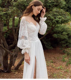 Simple Elegant New Sexy Off Shoulder Sweetheart High Fork V-Neck A-Line Wedding Dresses For Women Simple Bridal Gowns Robe 2023 by payinti