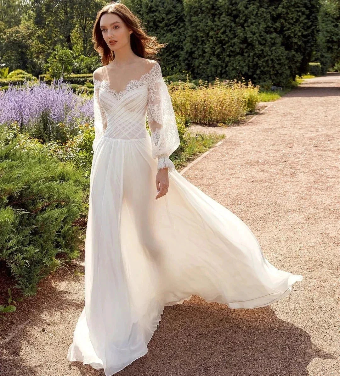 Simple Elegant New Sexy Off Shoulder Sweetheart High Fork V-Neck A-Line Wedding Dresses For Women Simple Bridal Gowns Robe 2023 by payinti