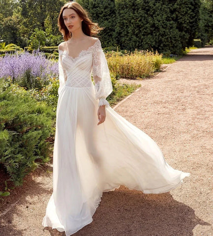 Simple Elegant New Sexy Off Shoulder Sweetheart High Fork V-Neck A-Line Wedding Dresses For Women Simple Bridal Gowns Robe 2023
