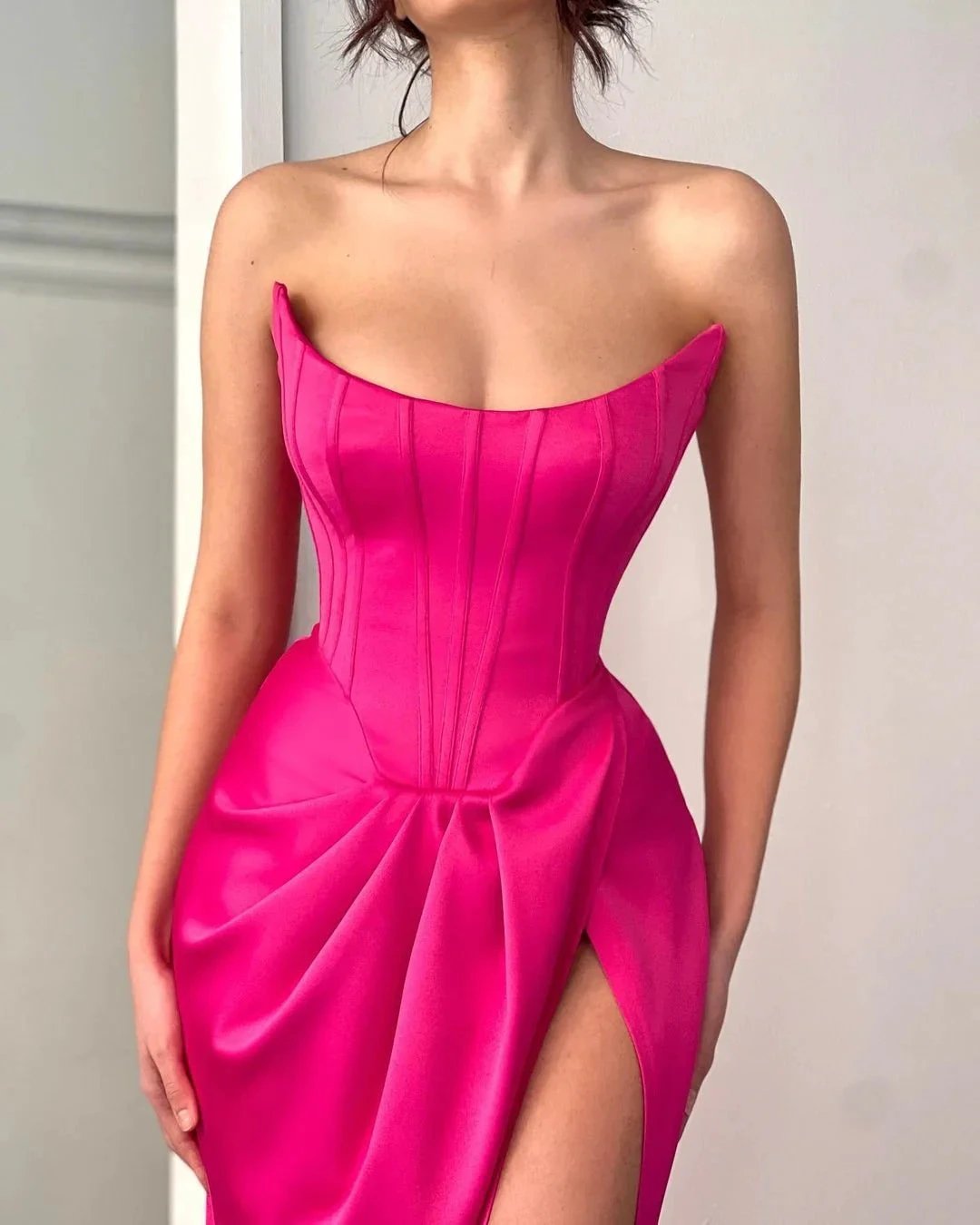 Simple Long Fuchsia Sexy Sleeveless Satin Prom Dress With Slit by misshow.com