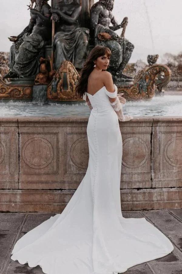 Simple Long Mermaid Off-the-shoulder Satin Wedding Dresses by misshow.com
