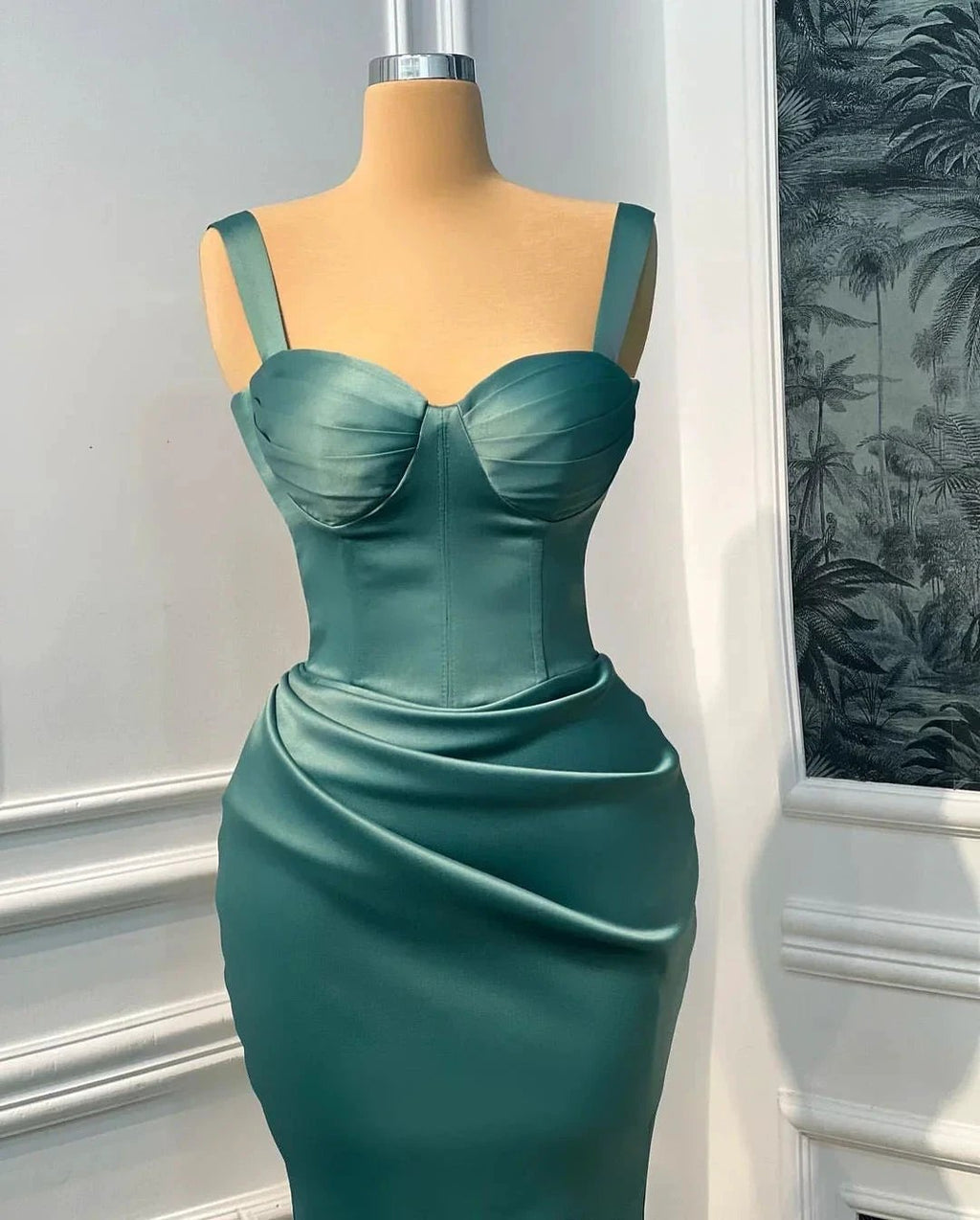 Simple Sweetheart Long Mermaid Straps Sleeveless Satin Prom Dress by misshow.com