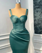 Simple Sweetheart Long Mermaid Straps Sleeveless Satin Prom Dress by misshow.com