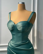Simple Sweetheart Long Mermaid Straps Sleeveless Satin Prom Dress by misshow.com