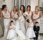 Simple Chiffon V-neck Sweep Train Pleated Bridesmaid Dresses With Slit  BD086