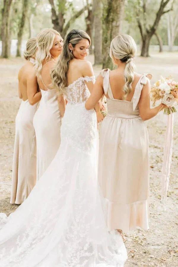 Simple Elegant Long Champagne Bridesmaid Dress BD131 by pgmdress