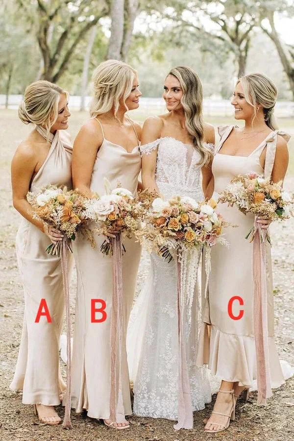 Simple Elegant Long Champagne Bridesmaid Dress BD131 by pgmdress