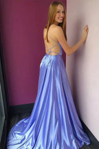 High Slit Lavender Prom Dress with Pockets SYP84 by vivymakudress