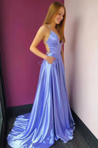 High Slit Lavender Prom Dress with Pockets SYP84 by vivymakudress