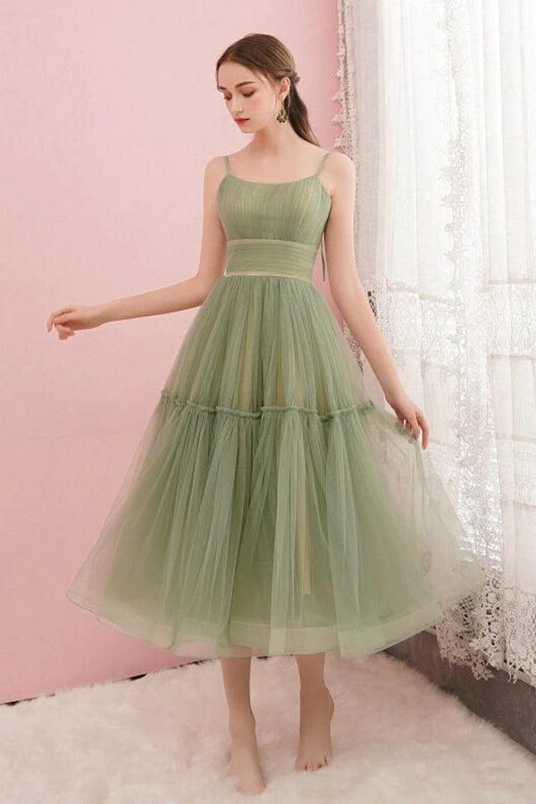 Simple Sage Green Tulle Round Neck Homecoming Graduation Dresses PD434 by pgmdress